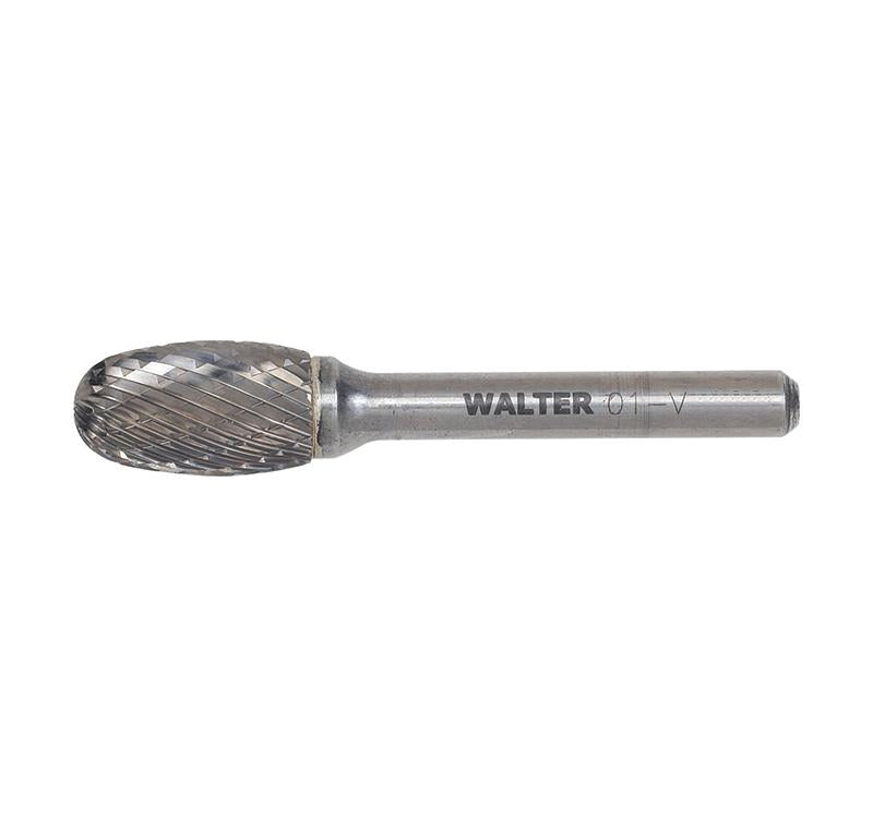Fraise rotative en carbure Walter 01V028, forme ovale, taille double, diamètre 1/2 po, longueur de coupe 7/8 po, tige 1/4 po