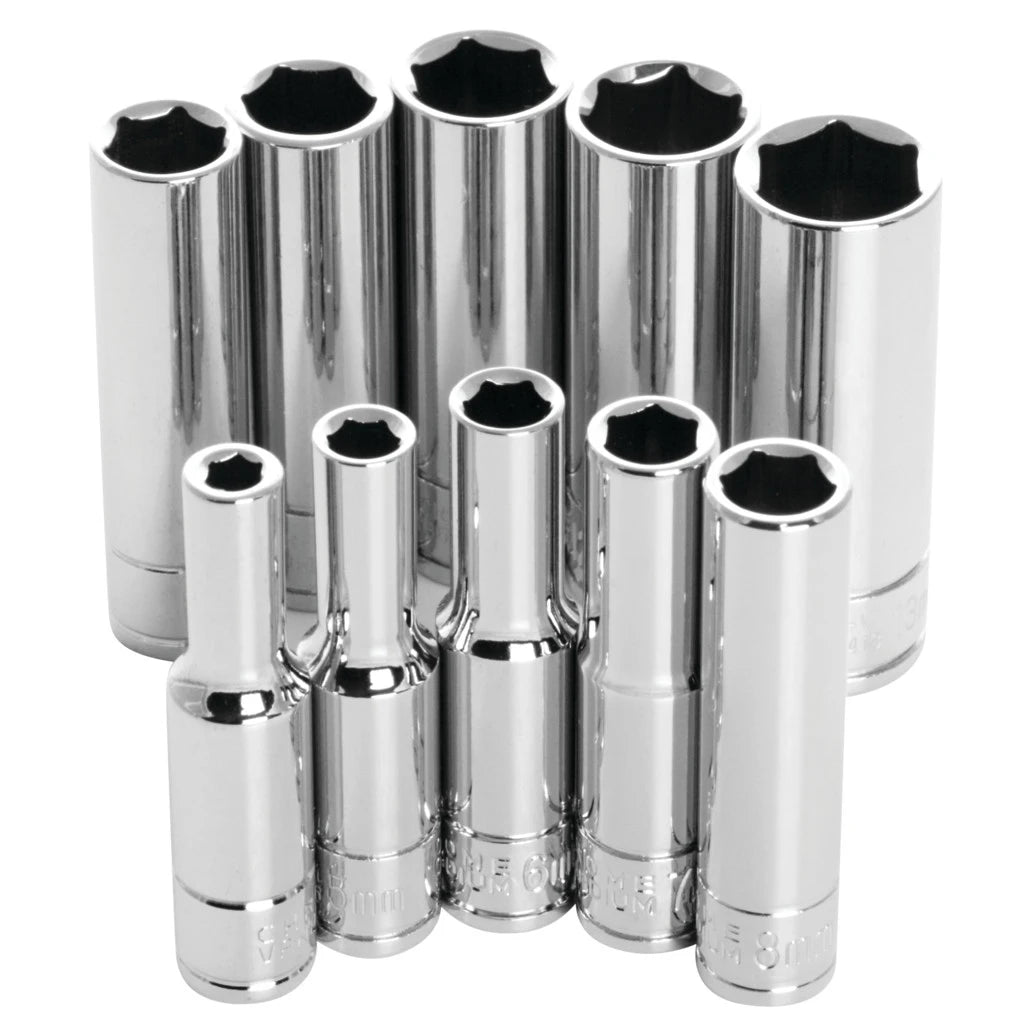 Jeu de 10 douilles longues métriques Performance Tool W36400, 10 pièces, carré 1/4 po