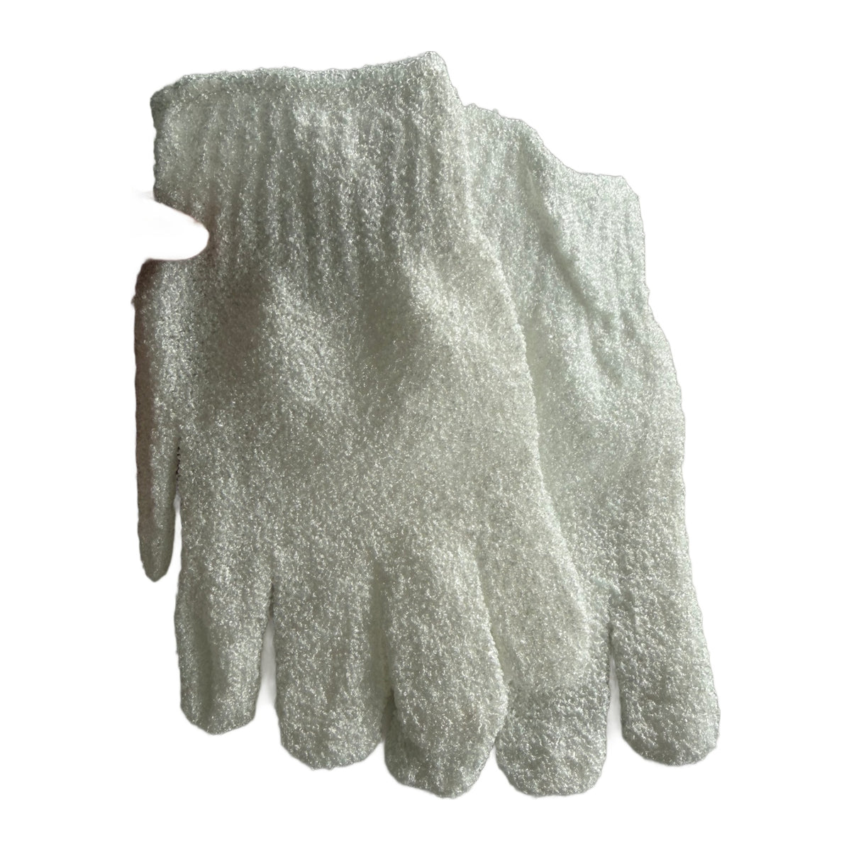 Gant exfoliant pour le corps sur fond blanc