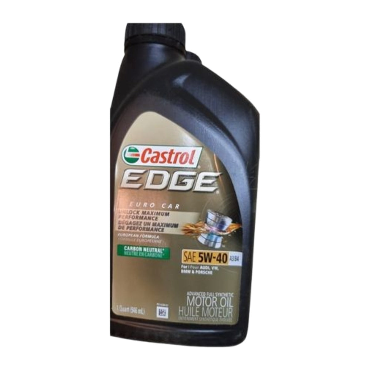 Bottle of Castrol EDGE 5W-40 engine oil, 1 L, on a white background