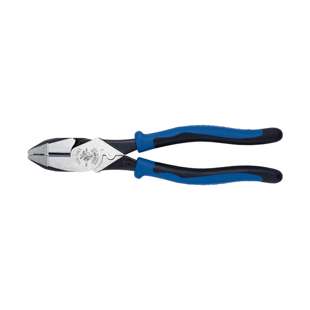 Pince de monteur (lineman’s), sertissage, 9 po, manches bi-matière bleu clair/noir, Klein J2000-9NECR