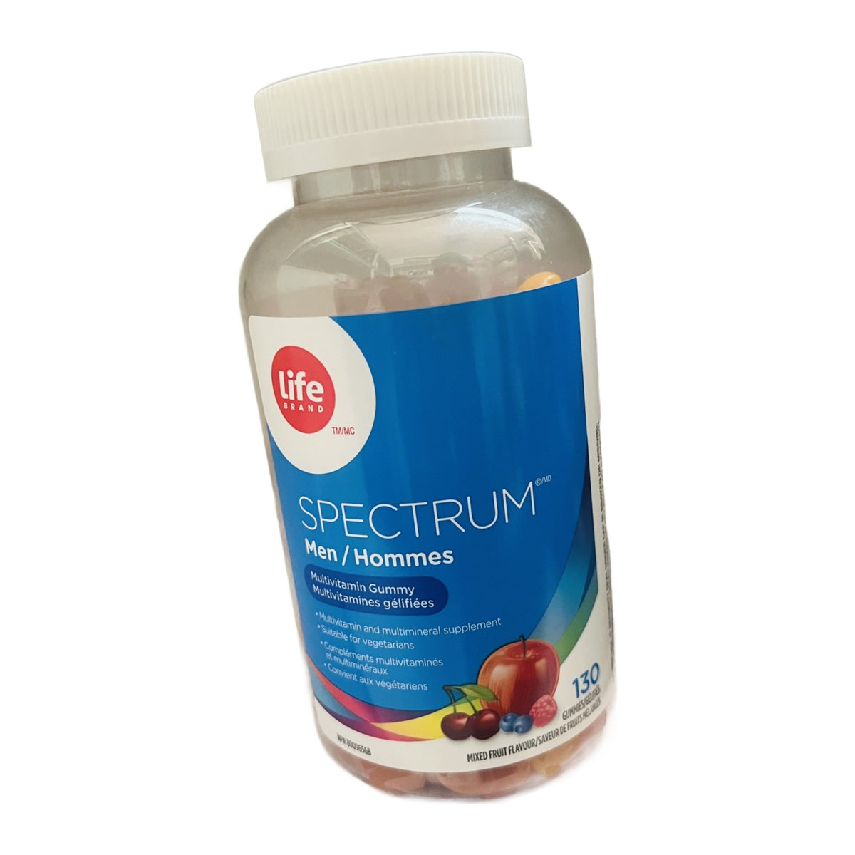 Pot de multivitamines Spectrum pour homme sur fond blanc