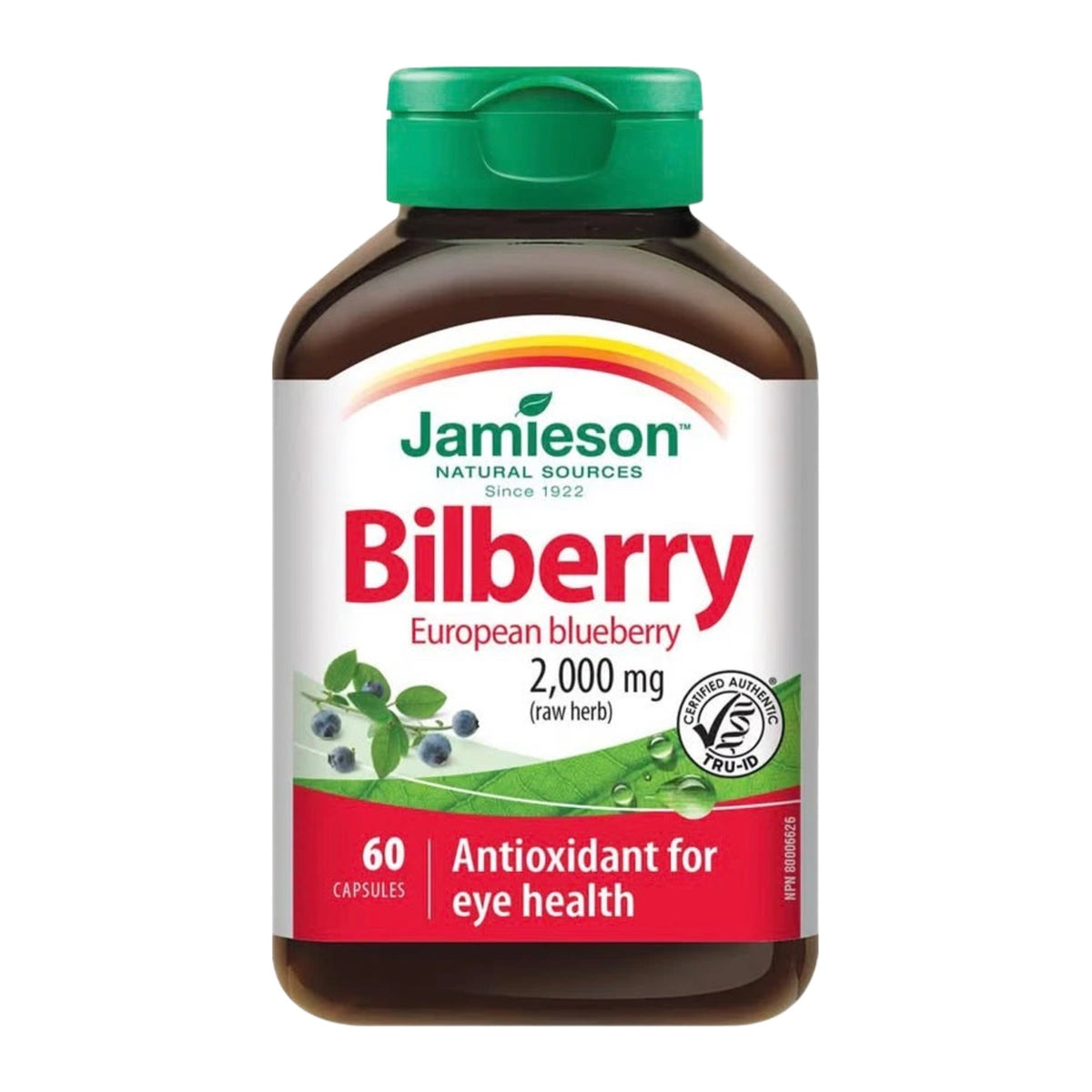 Bottle of Jamieson blueberry 2,000 mg on a white background