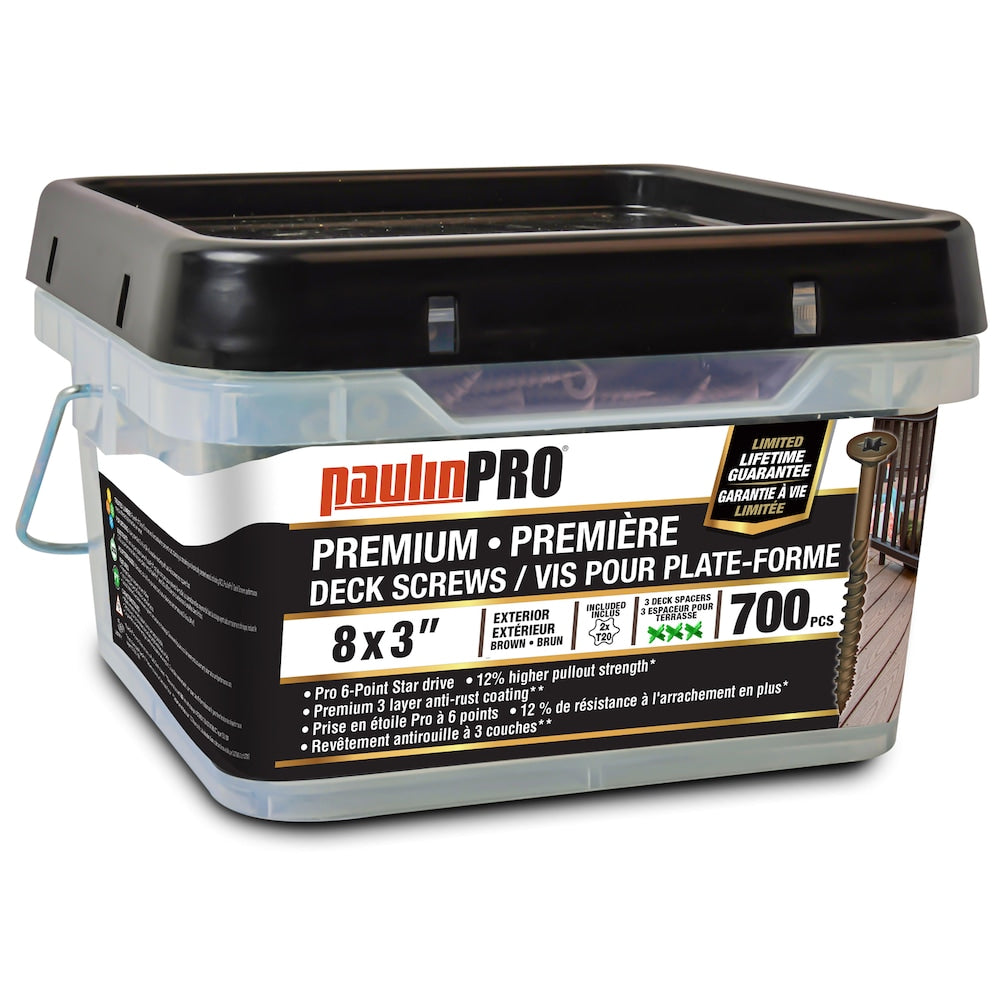 Vis à terrasse PaulinPRO PRO-FAST no 8 x 3 po brunes, paquet de 700