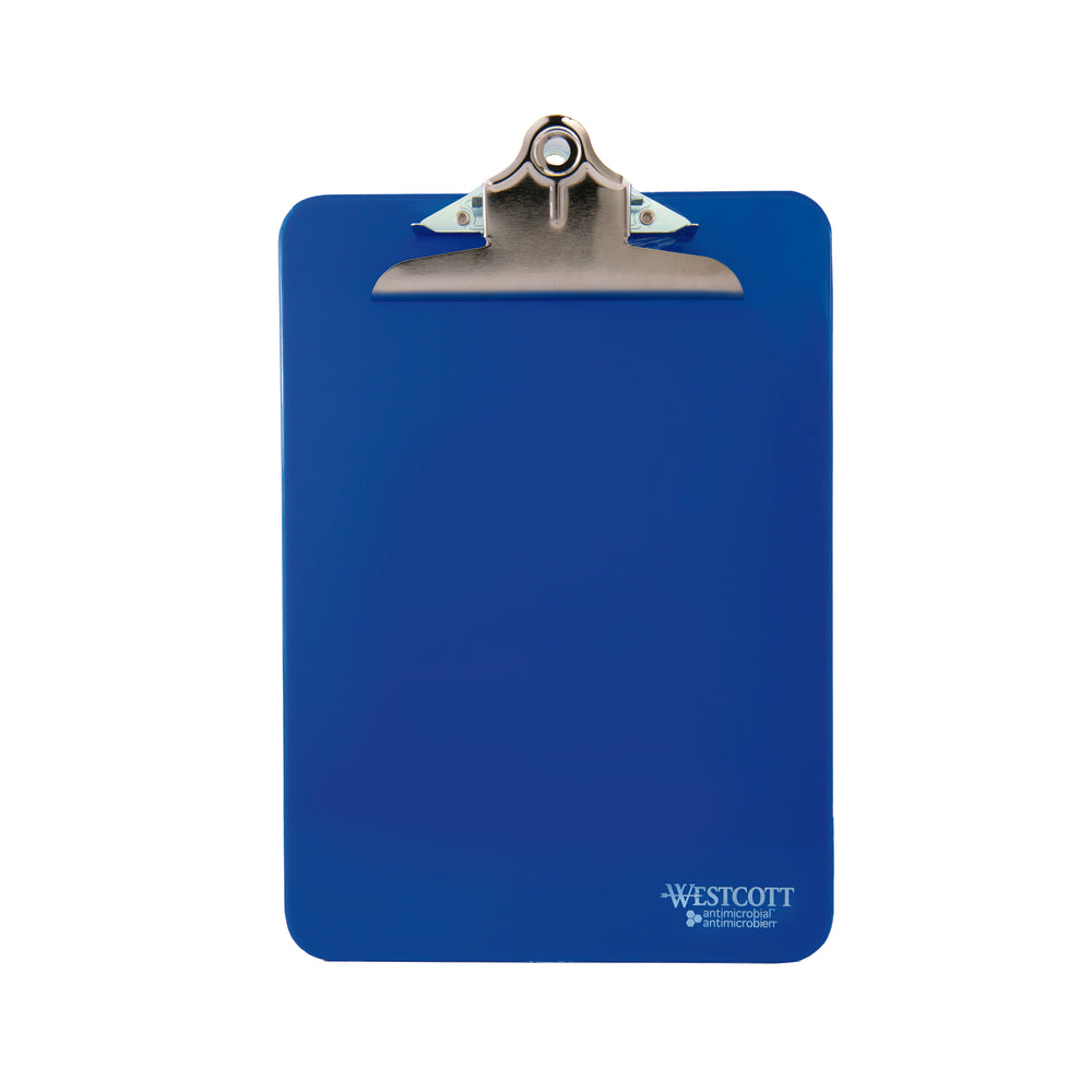 Planchette à pince Westcott en plastique, bleue, format lettre, pince robuste