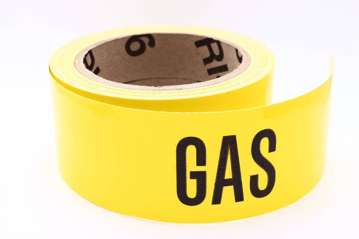 Ruban de marquage de tuyauterie autocollant, inscription GAS (gaz), 2 po x 54 pi, 1 rouleau