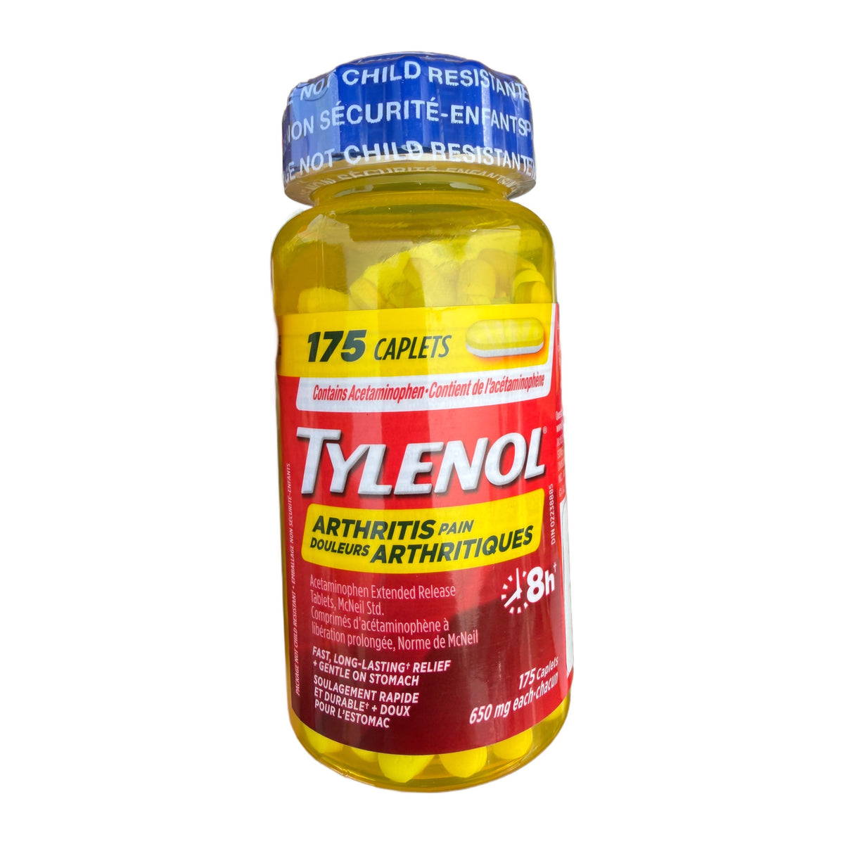 Flacon de Tylenol Arthrite 175 comprimés sur fond blanc