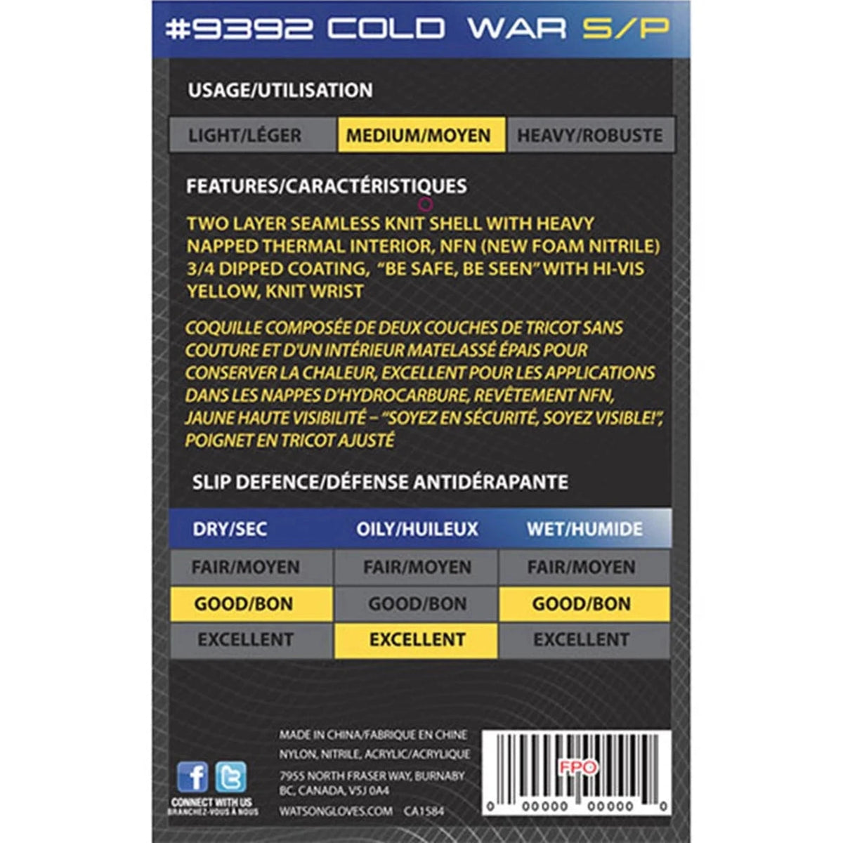 Gants enduits Watson Cold War – Gants hiver nitrile Hi-Vis