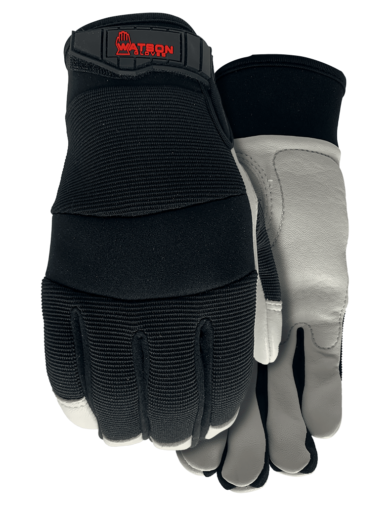 Gants de travail Watson 017 non doublés à paume en cuir de chèvre, noir et gris clair, la paire