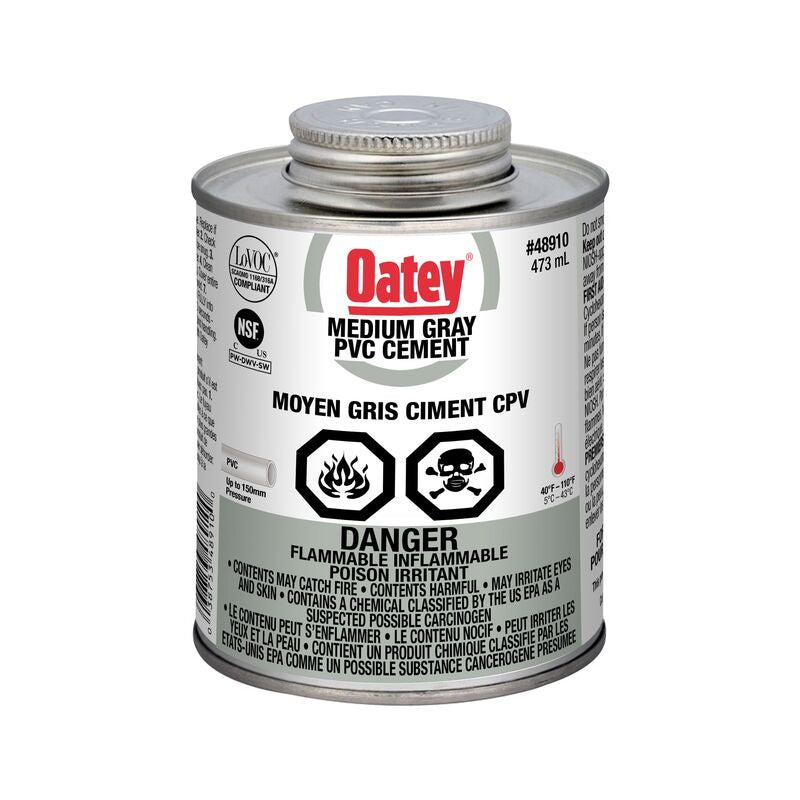 Colle pour PVC Oatey Grise, corps moyen, 473 mL