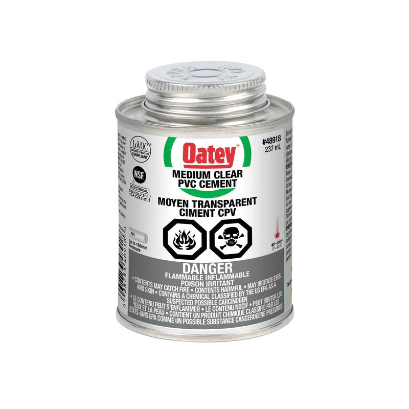 Colle pour PVC Oatey Transparente, corps moyen, 237 mL