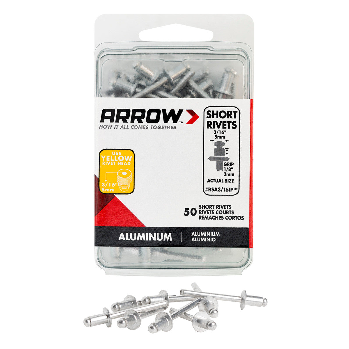 Rivets aveugles courts en aluminium Arrow RSA3/16IP, 3/16 po (4,8 mm), paquet de 50