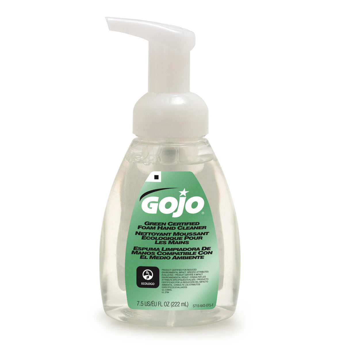 Nettoyant moussant pour les mains GOJO Green Certified, flacon moussant de 7,5 oz liq. avec pompe