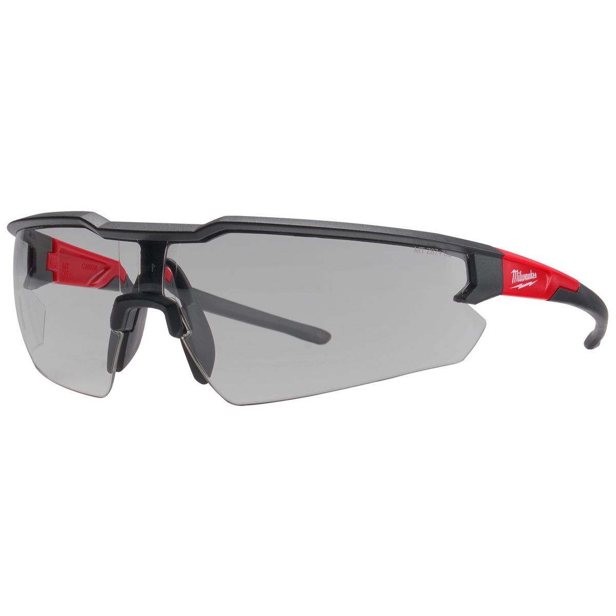 Lunettes de sécurité Milwaukee 48-73-2108, lentille grise antibuée, monture noir/rouge, ANSI Z87.1+ / CSA Z94.3