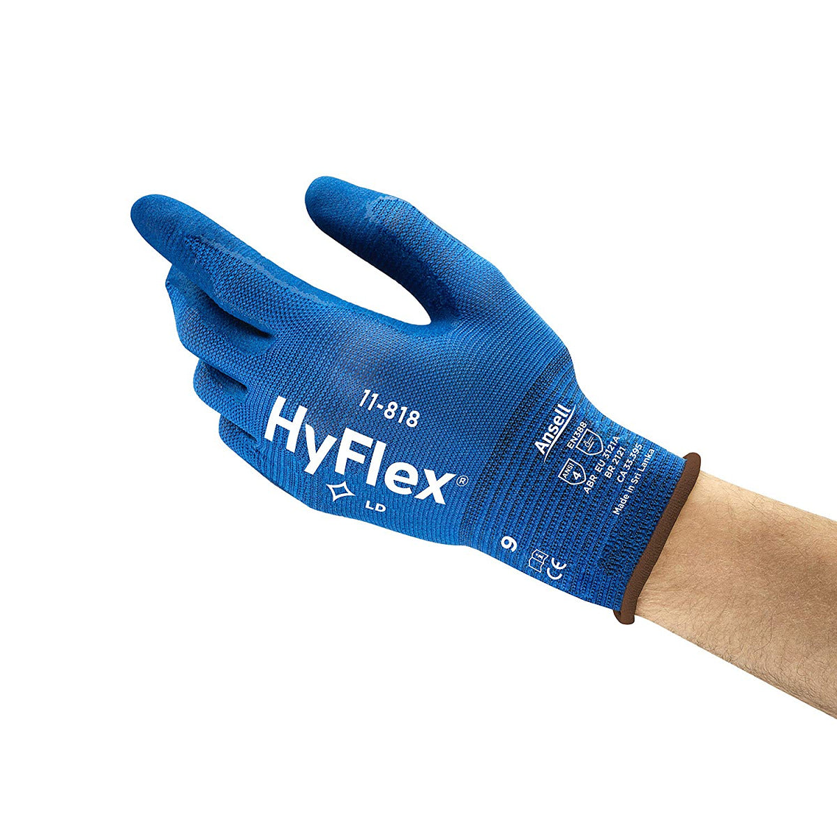 Gants tricotés Ansell 11-818 bleus, paume enduite de mousse de nitrile, jauge 18, la paire