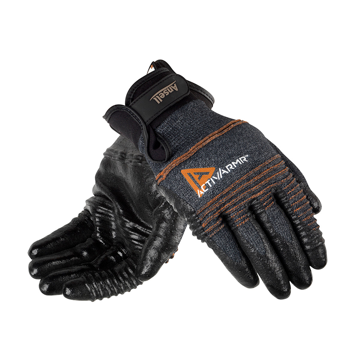 Gants tricotés Ansell 97-008 noir, gris et orange, paume enduite de mousse de nitrile, jauge 15, la paire