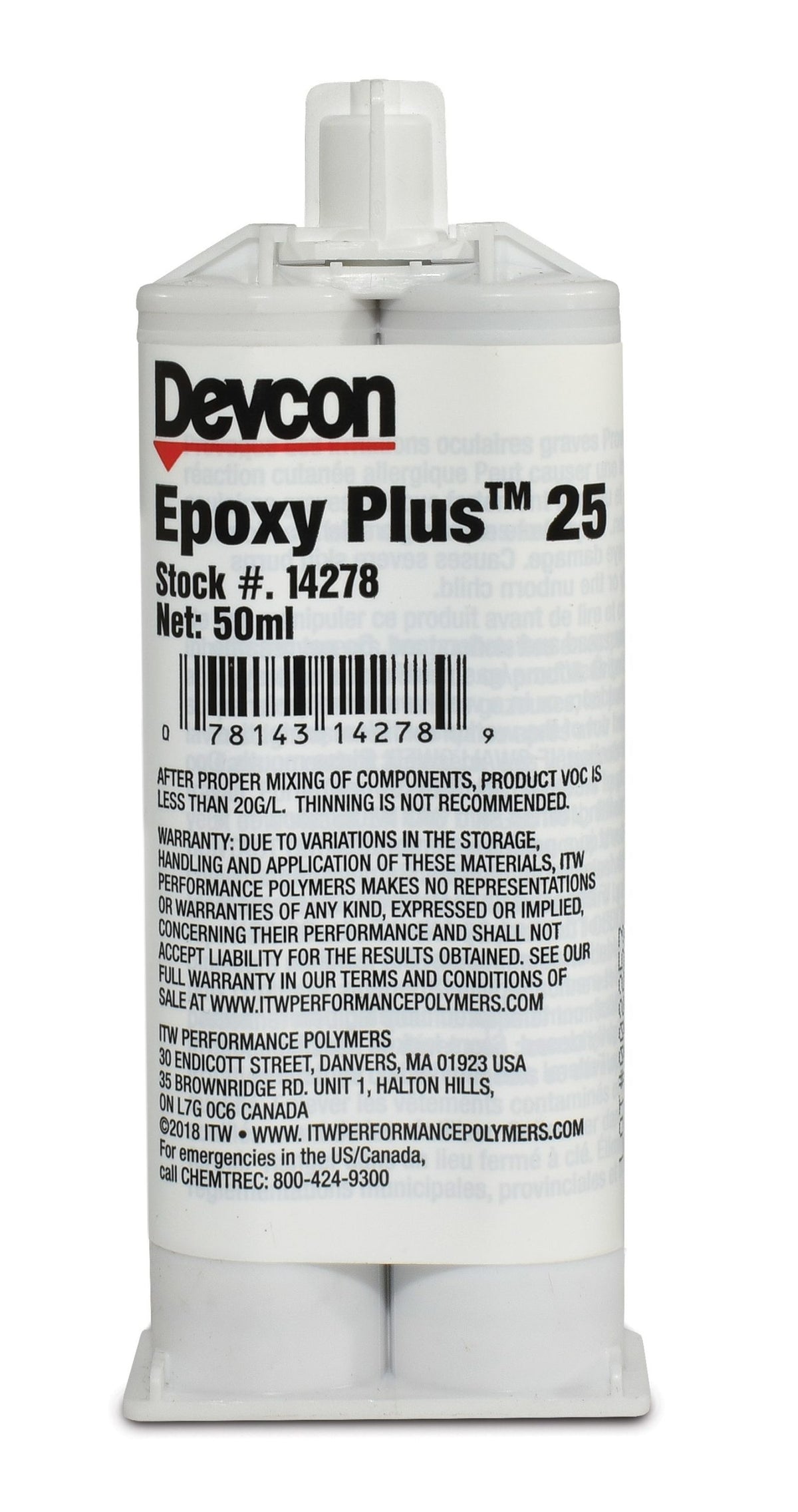 Devcon Epoxy Plus 25, époxyde structural gris renforcé de caoutchouc, 1:1, cartouche double de 50 mL