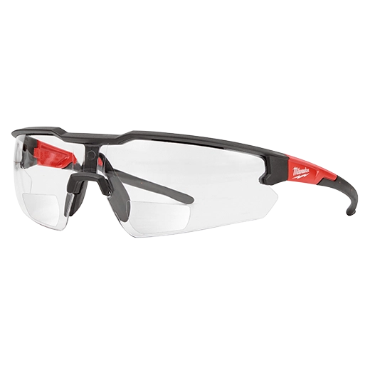 Lunettes de sécurité grossissantes +2,00 Milwaukee 48-73-2205, lentille claire antirayures à revêtement dur, noir/rouge