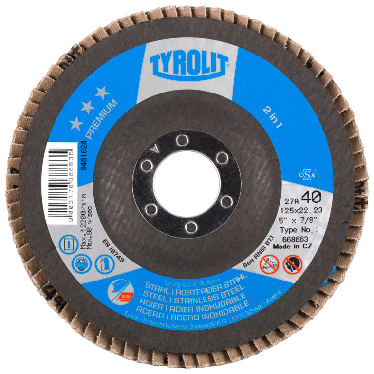 Disque à lamelles Tyrolit PREMIUM 2in1 178 mm (7 po), grain ZA 40, pour acier et acier inoxydable