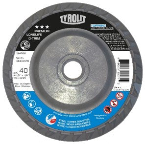 Disque à lamelles Tyrolit PREMIUM LONGLIFE C-TRIM 125 mm (5 po) filetage 5/8-11, grain ZA 40, paquet de 10