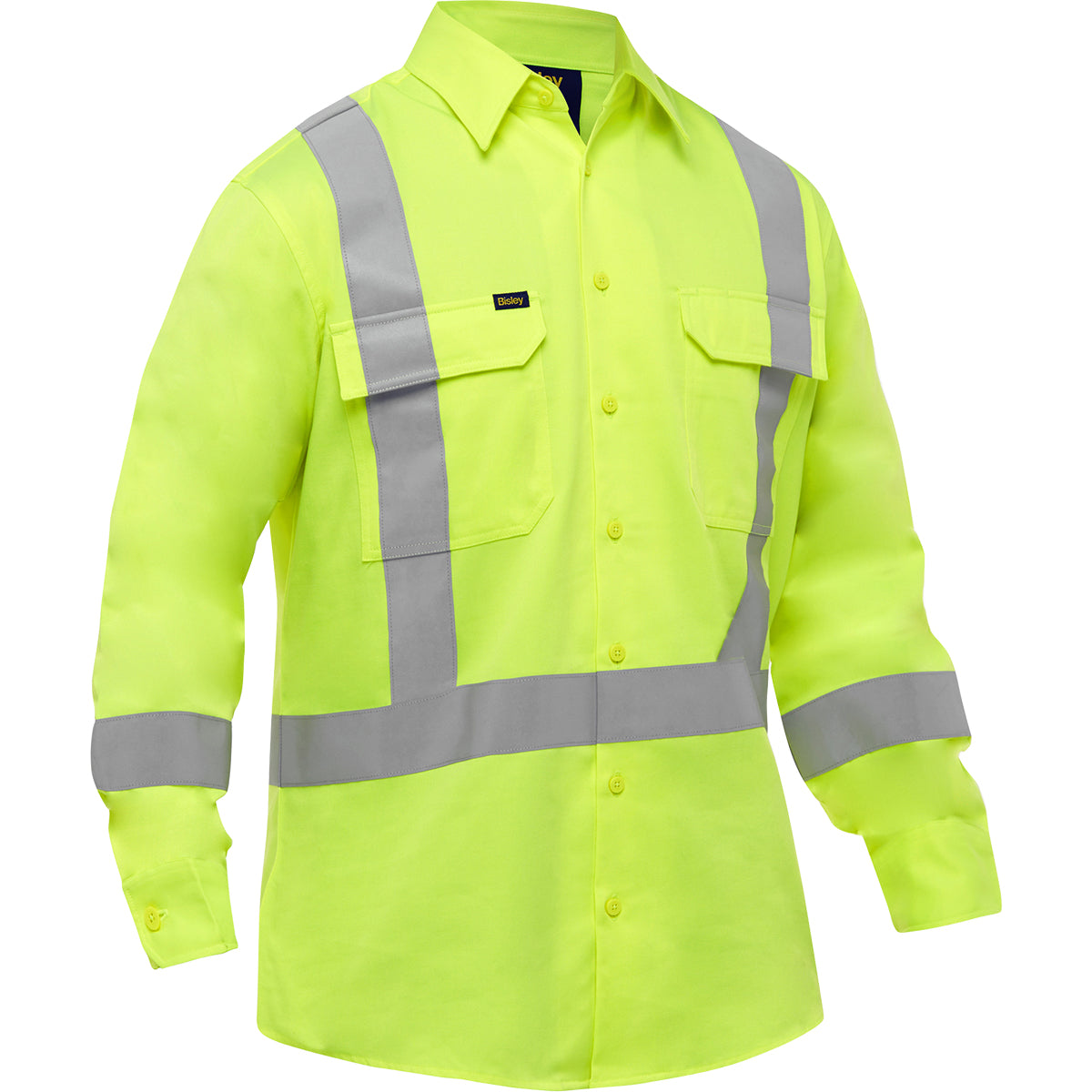 Chemise de travail à manches longues haute visibilité PIP 313M6166X, dos en X, jaune