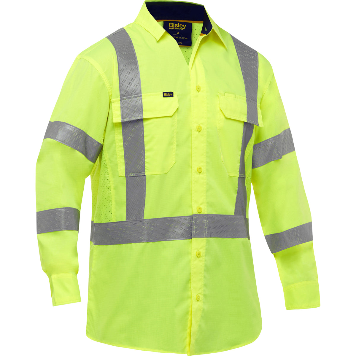 Chemise de travail à manches longues 313M6490X, dos en X, jaune haute visibilité, PIP
