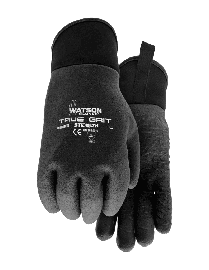 Gants de travail enduits de PVC Watson 399, paume à motif croisé, poignet en néoprène, noir, la paire
