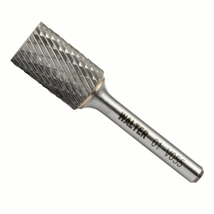 Fraise rotative en carbure Walter 01V055 SA-6, cylindrique, taille double, queue 1/4 po