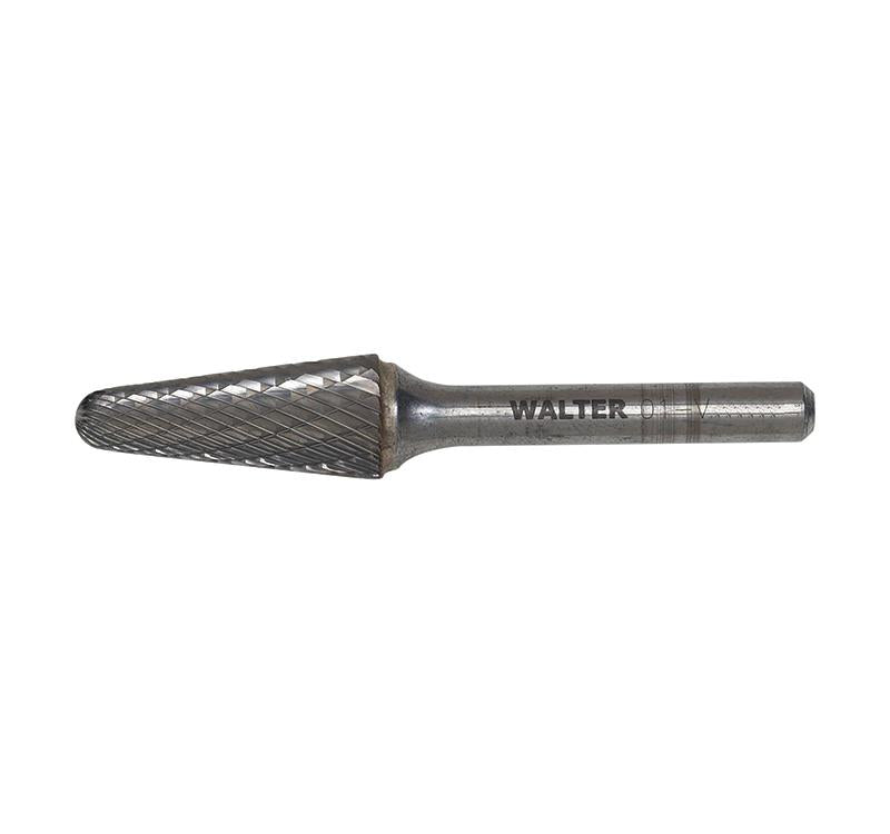 Fraise en carbure Walter 01V035, forme à angle inclus de 14°, taille double, diamètre de coupe 1/2 po, longueur de coupe 1-1/8 po, tige 1/4 po