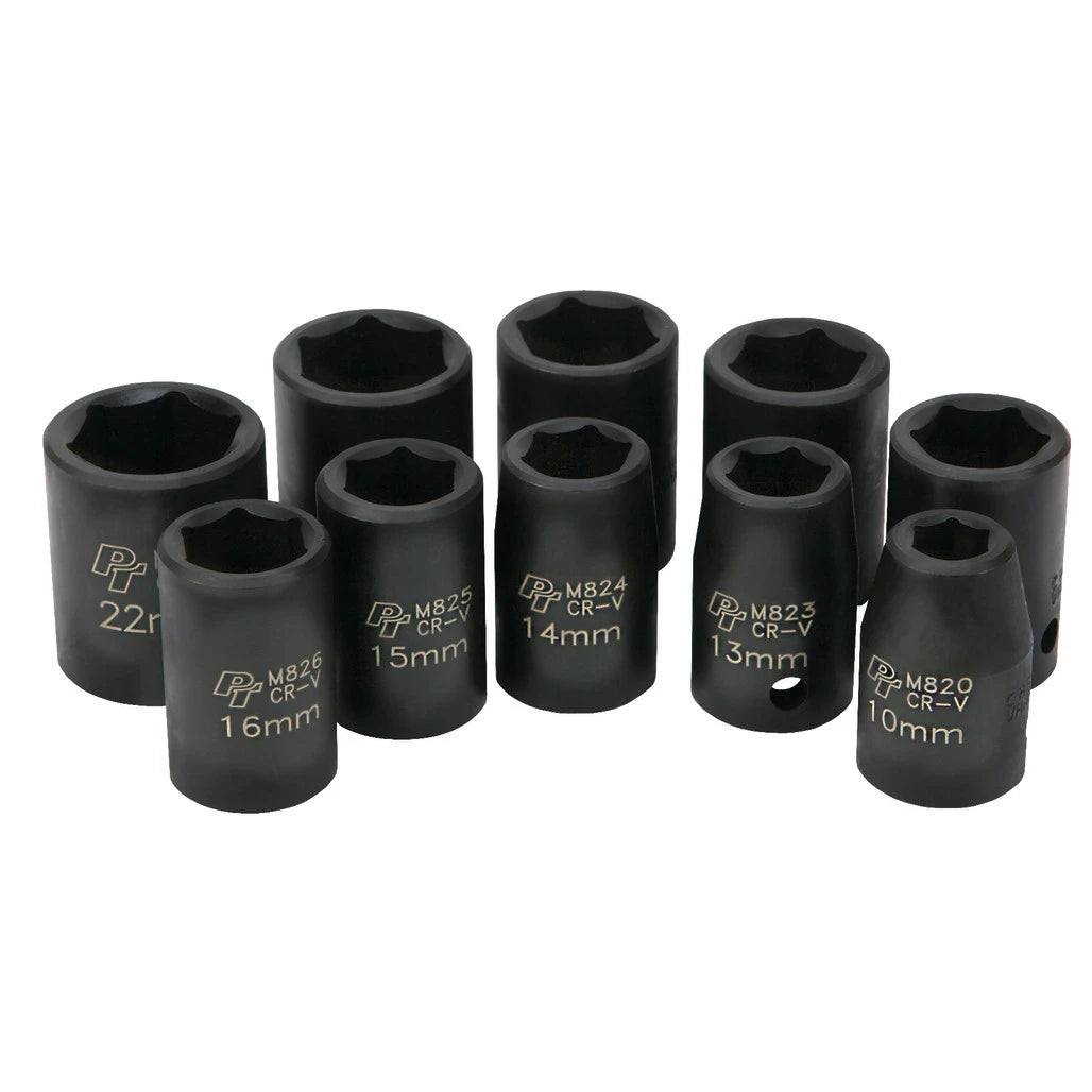 Jeu de 10 douilles à choc métriques Performance Tool M593DB, 10 pièces, carré 1/2 po