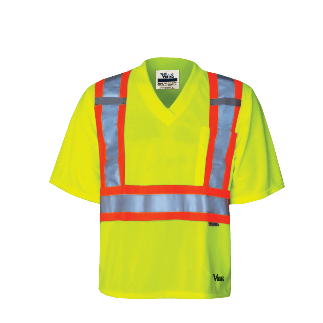 6005G T-shirt de sécurité en maille, col en V, jaune-vert fluorescent, Viking