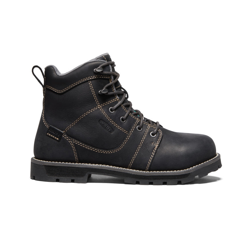 Botte Keen 1022104 pour femme, 6 po, étanche, cuir, embout en aluminium, noir/gris acier