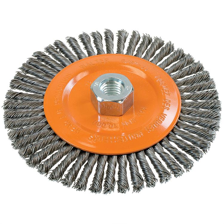 Brosse circulaire métallique stringer bead Walter 13-K604, 6 po, acier au carbone, largeur 1/4 po, filetage 5/8-11
