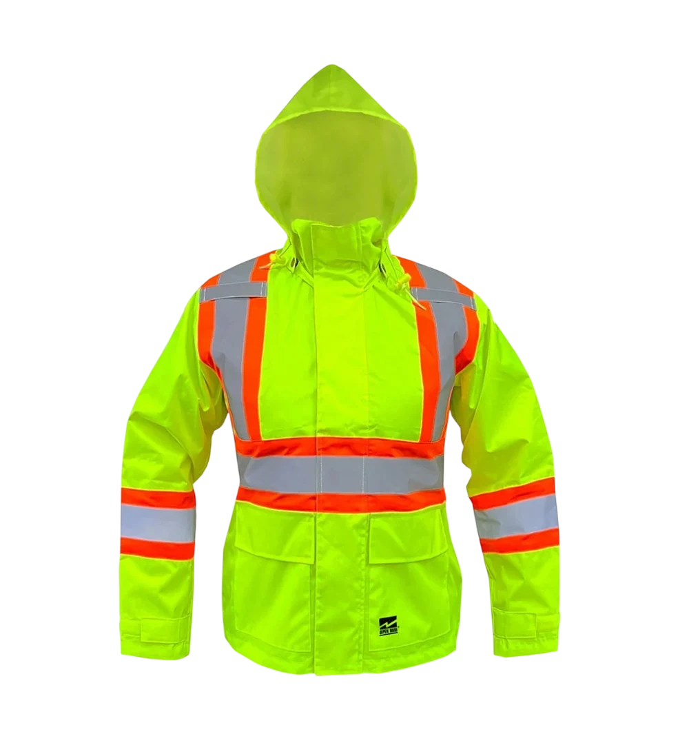 Veste de pluie pour femme Open Road 6323LJG à capuchon amovible, jaune-vert fluorescent, 150 deniers
