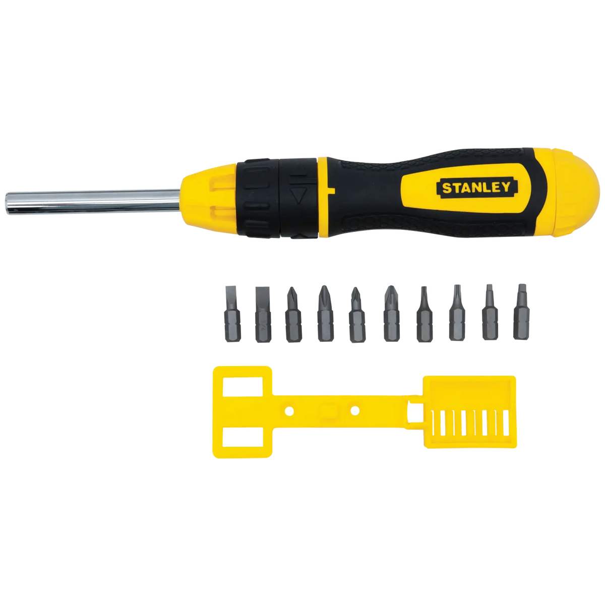 Tournevis à cliquet multi-embouts Stanley 68-010 avec 10 embouts, rangement dans le manche