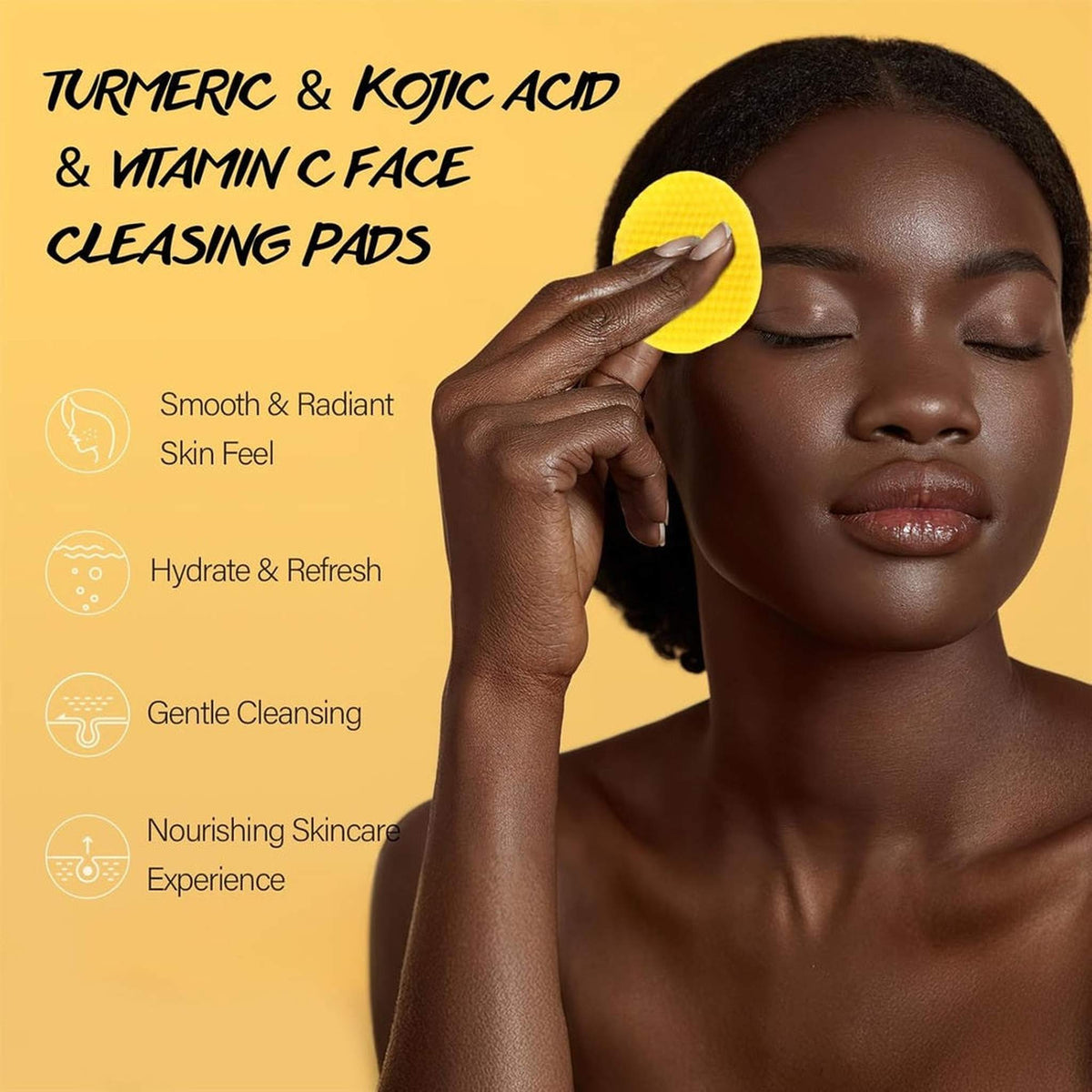 Tampons Nettoyants Visage – Acide Kojique, Curcuma & Vitamine C – Lot de 60