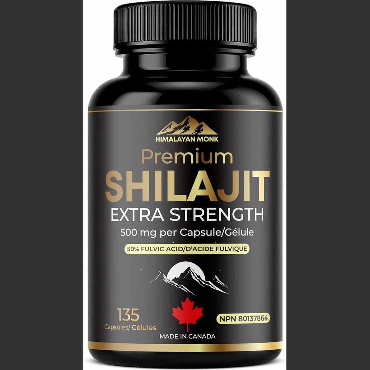 Himalayan Monk Premium Shilajit Extra Strength 500mg – 135 Capsules – 50% Fulvic Acid
