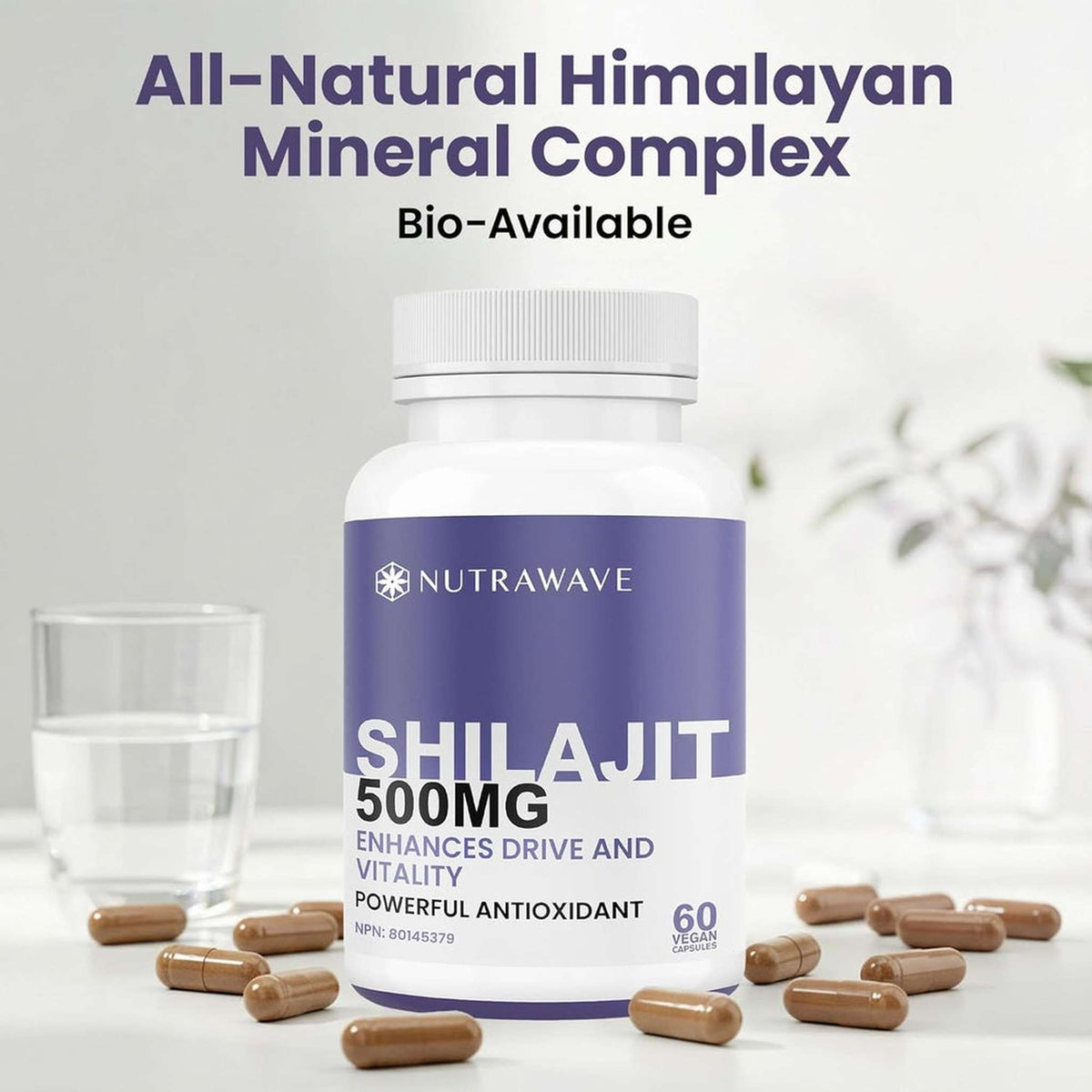 Nutrawave Pure Shilajit Himalayen – 500mg – 60 Gélules – Pour Femme – Végétalien & Sans OGM