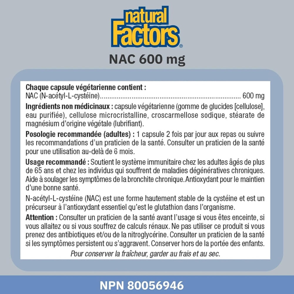 Natural Factors NAC N-Acetyl-L-Cysteine 600mg – 180 Vegetarian Capsules