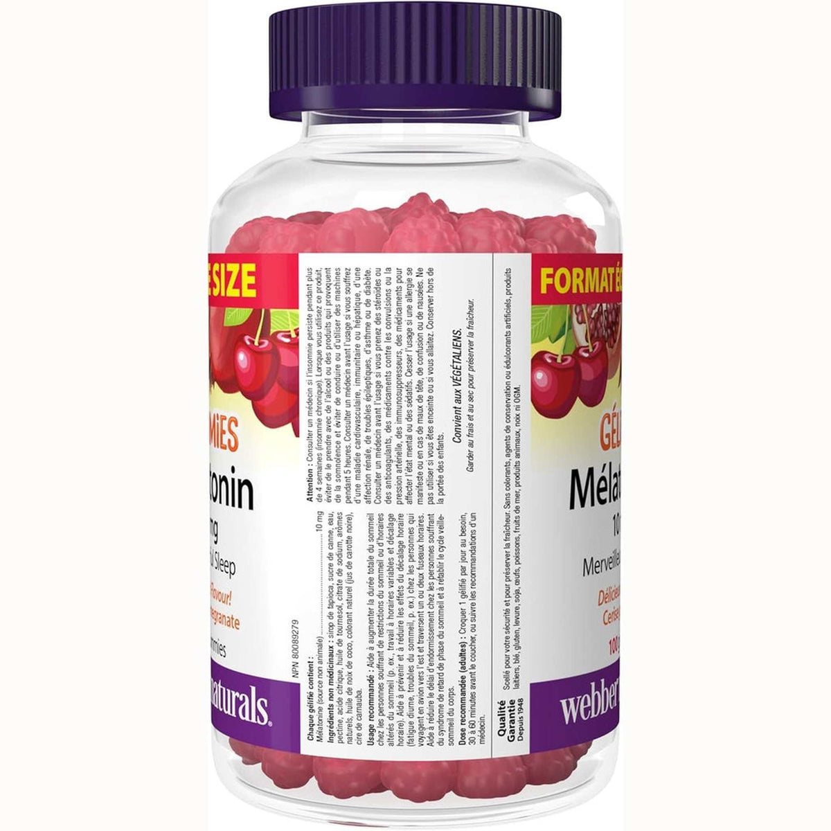 Webber Naturals Mélatonine 10mg Gommes – Cerise & Grenade – 100 Gommes