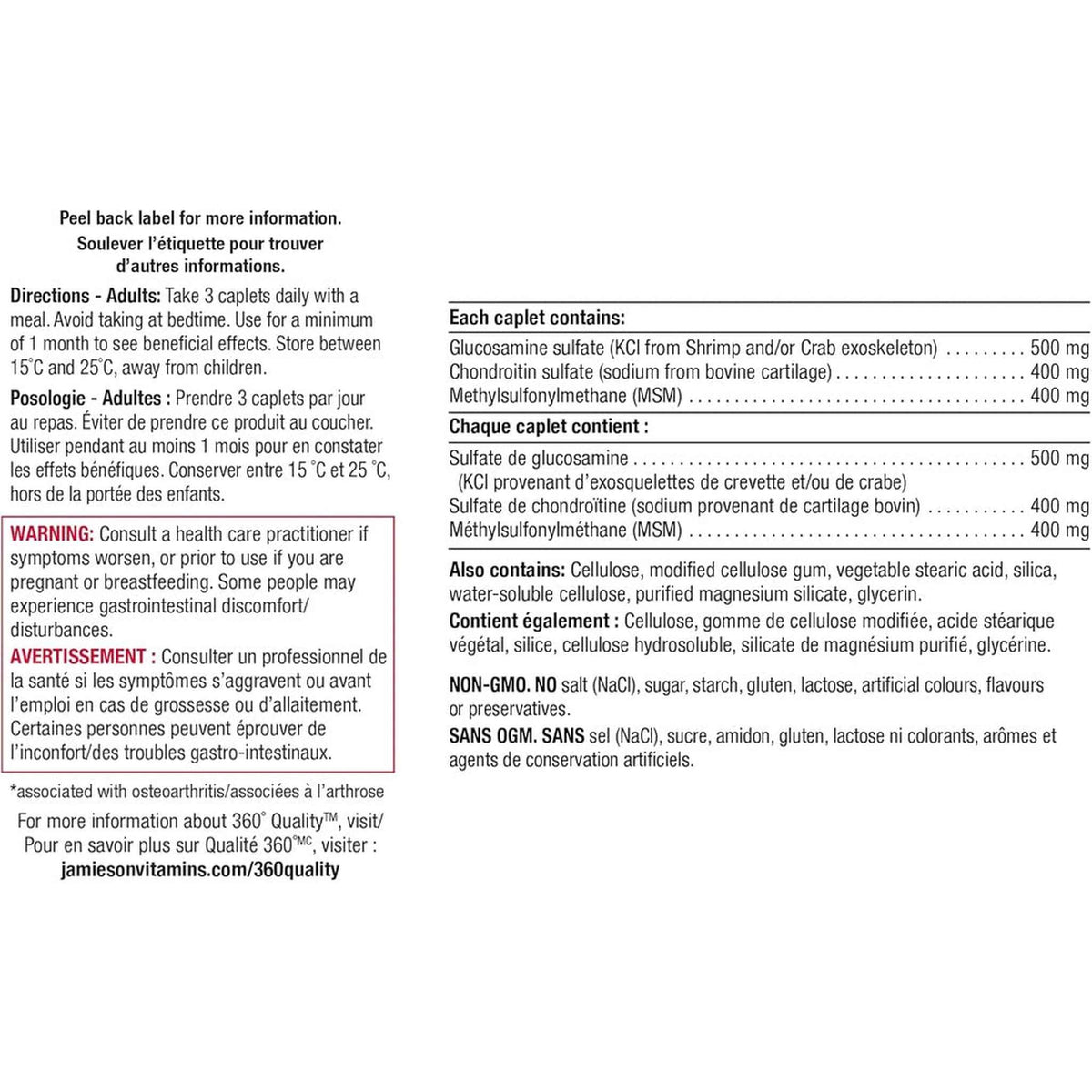 Jamieson Glucosamine Chondroïtine MSM - 120 Comprimés