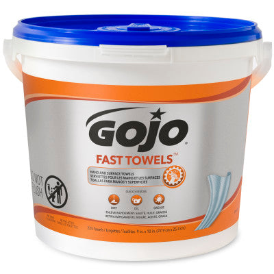 Serviettes GOJO Fast Towels pour les mains et les surfaces, seau de 225, 23 x 25 cm (9 x 10 po)