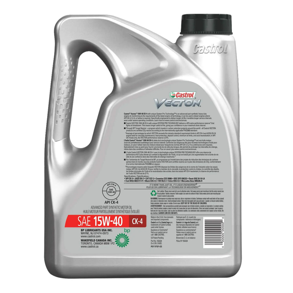 Huile moteur diesel Castrol Vecton CK-4 15W-40 – 3,78 L