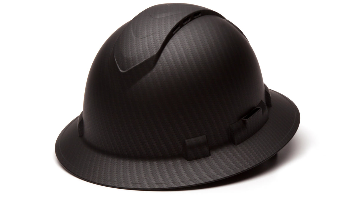 Casque de chantier à larges bords ventilé Pyramex HP54117V, suspension à cliquet 4 points, motif graphite noir mat