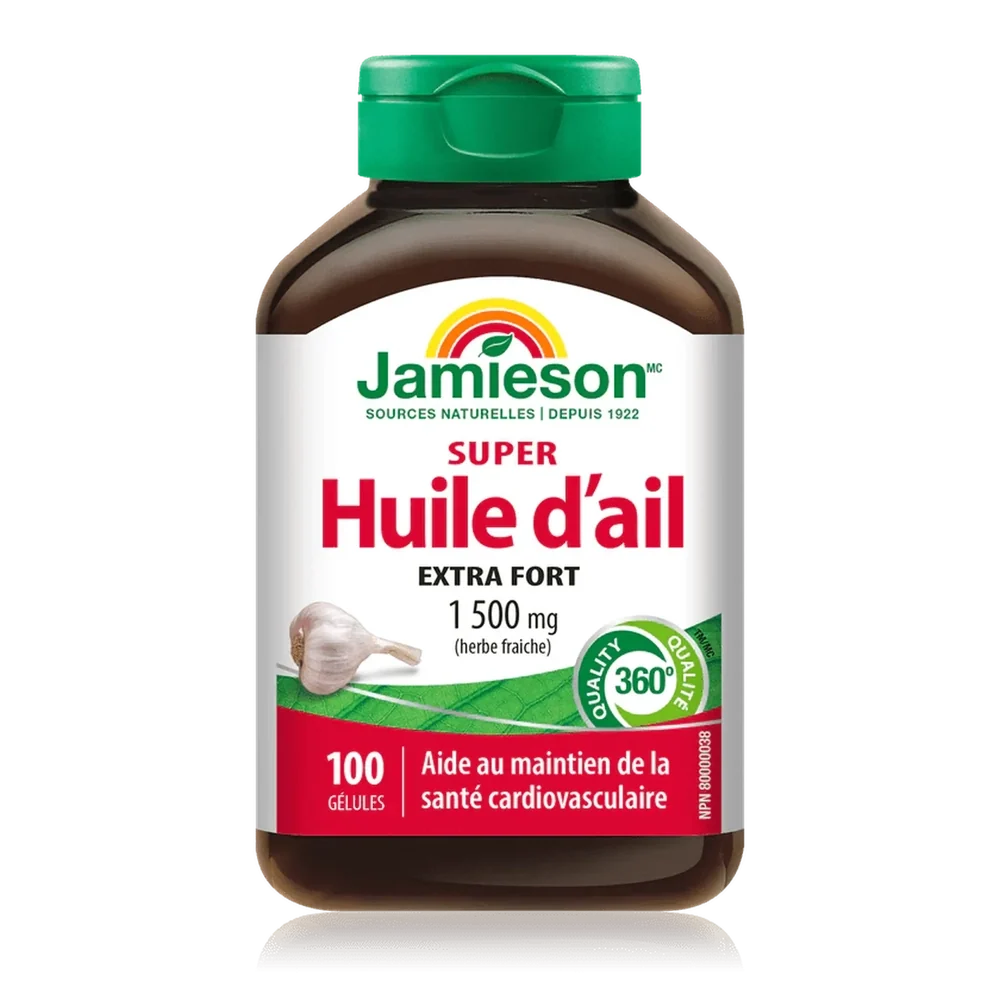 Huile d'ail 1500 mg Jamieson – 100 capsules molles