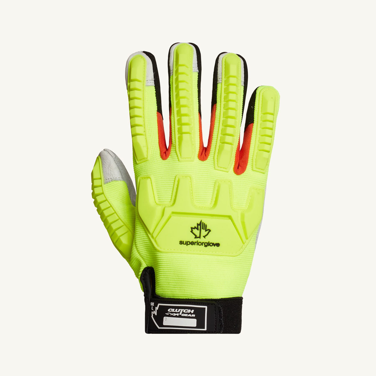 Gants de style mécanicien Superior Glove MXGCEHVB à pièces de caoutchouc au dos, jaune-vert fluorescent, la paire