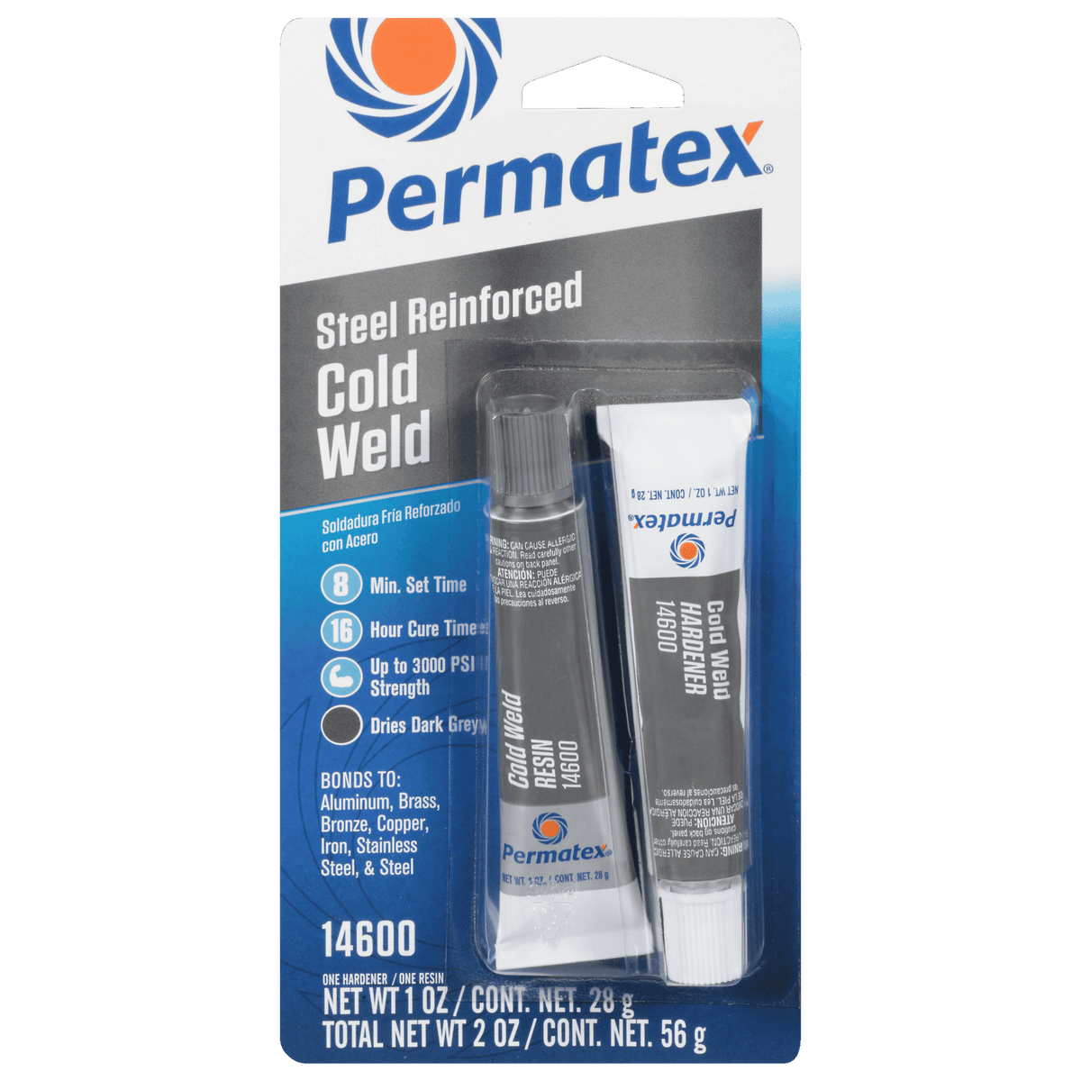 Époxy de liaison en 2 parties renforcé d'acier Permatex Cold Weld, 2 tubes de 28 g (56 g)
