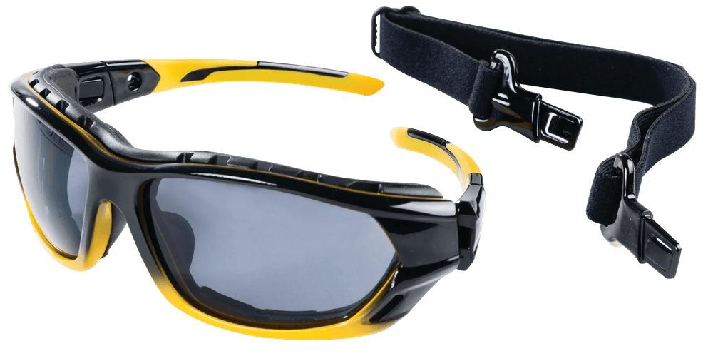 Lunettes de sécurité étanches Sellstrom S70001 avec sangle, lentille fumée, monture jaune et noire