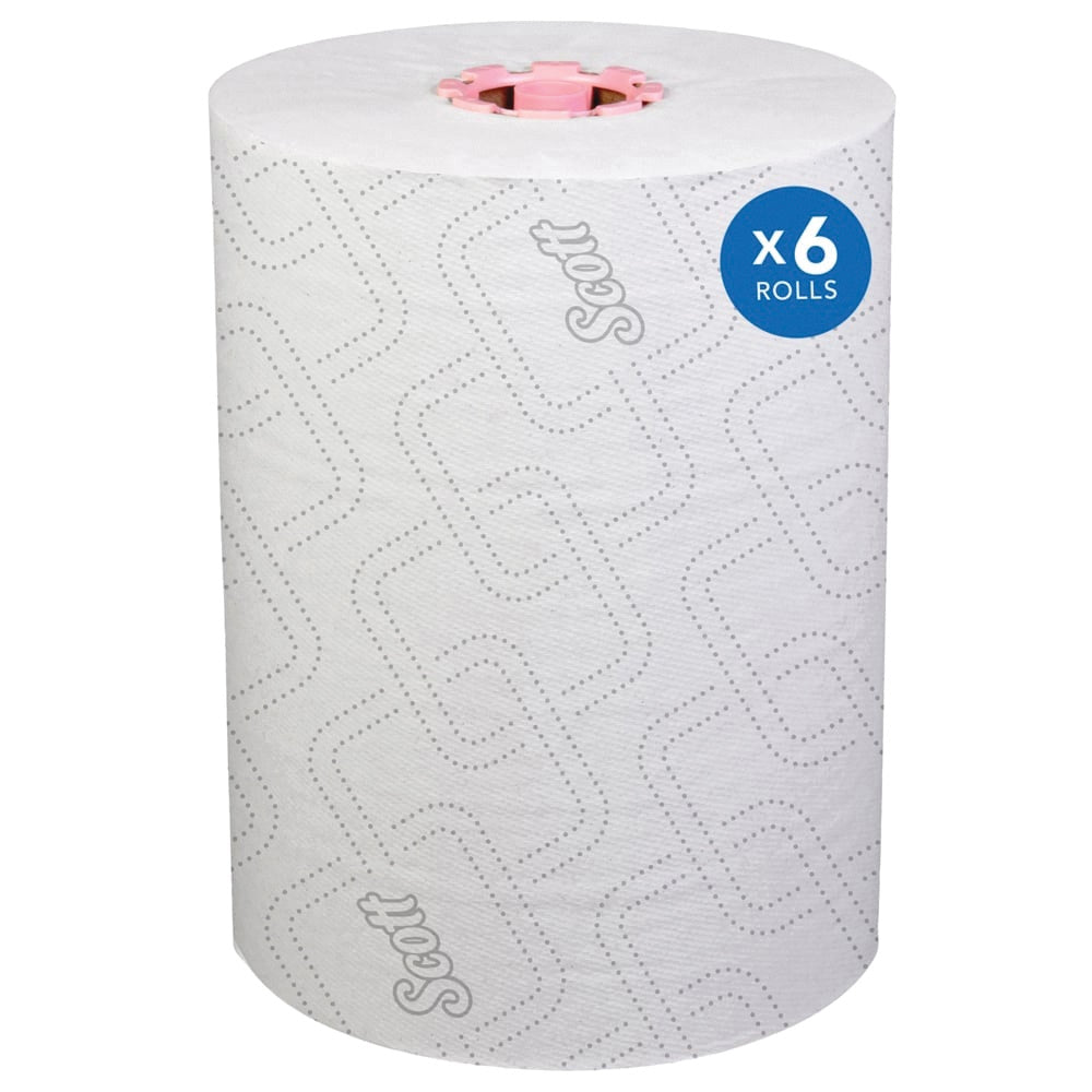 Essuie-mains en rouleau rigide Scott Pro Slimroll 47032, blanc, 8 po x 580 pi, noyau rose, 6 rouleaux