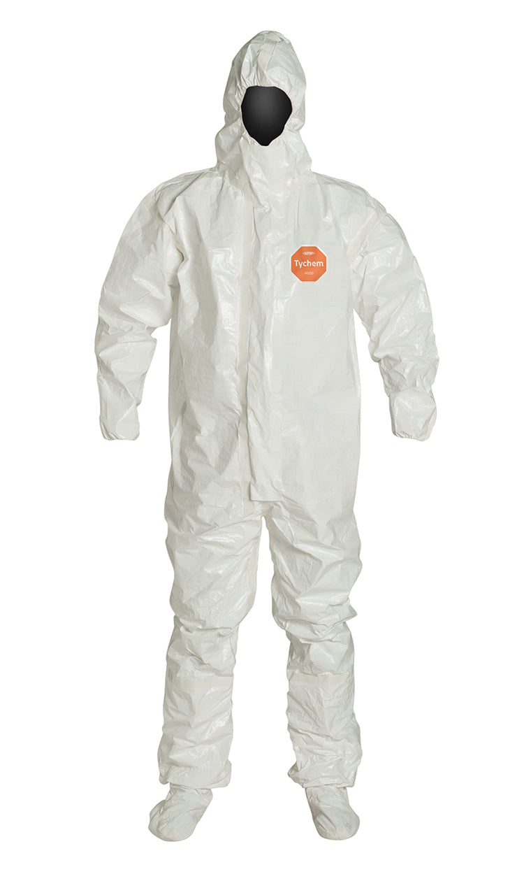Combinaison à capuchon DuPont SL128T WH avec chaussettes attachées, blanche, coutures rubanées